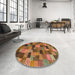 Round Machine Washable Abstract Dark Sienna Brown Rug in a Office, wshabs4222