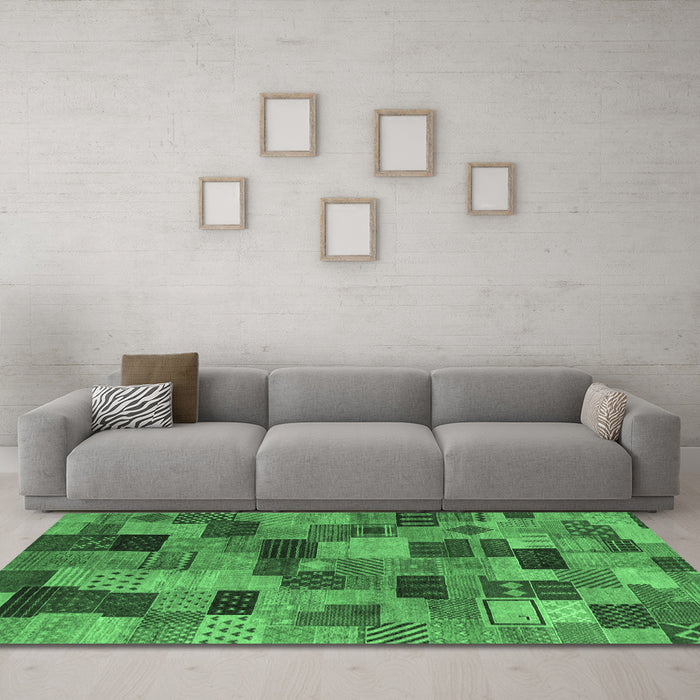 Machine Washable Abstract Emerald Green Modern Area Rugs in a Living Room,, wshabs4222emgrn