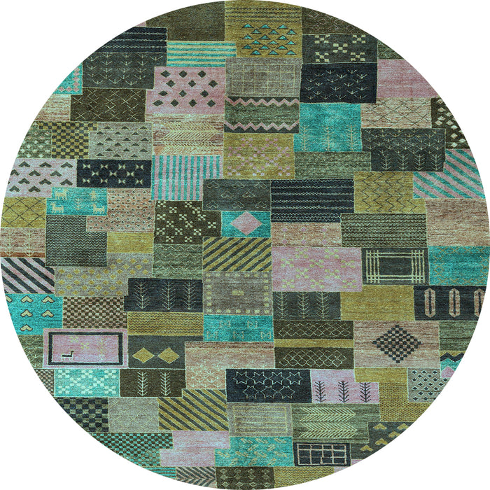 Round Abstract Light Blue Modern Rug, abs4222lblu