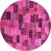 Round Machine Washable Abstract Pink Modern Rug, wshabs4222pnk