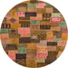 Round Machine Washable Abstract Dark Sienna Brown Rug, wshabs4222