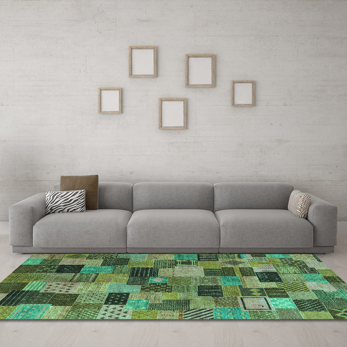 Machine Washable Abstract Turquoise Modern Area Rugs in a Living Room,, wshabs4222turq