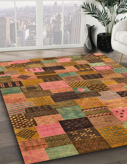 Machine Washable Abstract Dark Sienna Brown Rug in a Family Room, wshabs4222