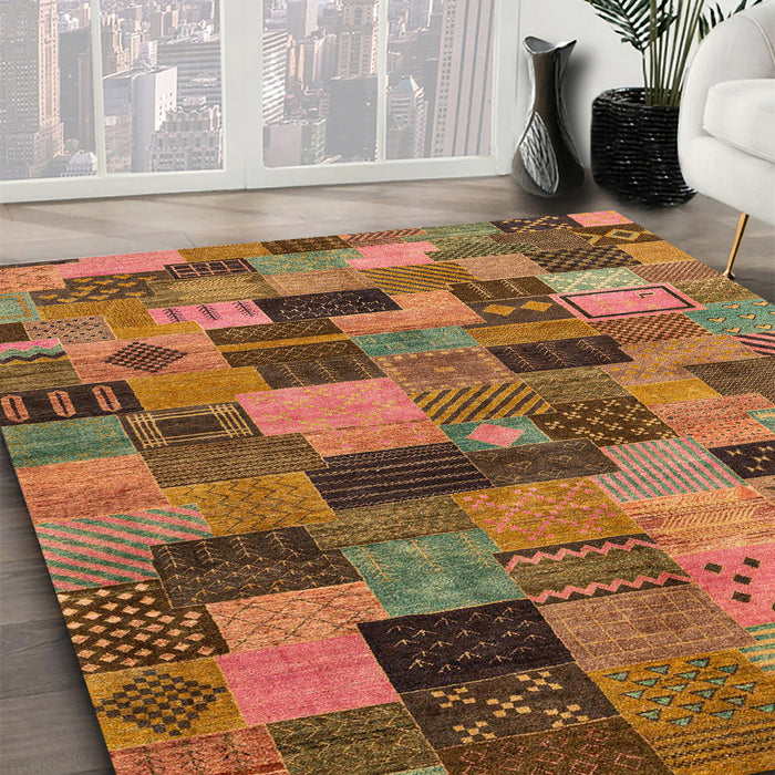 Abstract Dark Sienna Brown Modern Rug in Family Room, abs4222