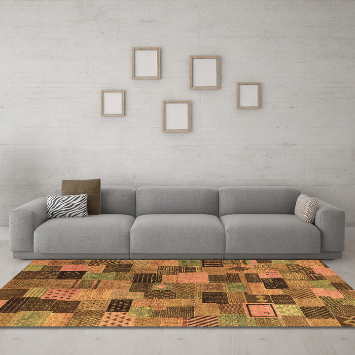 Machine Washable Abstract Brown Modern Rug in a Living Room,, wshabs4222brn