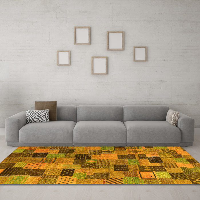 Machine Washable Abstract Yellow Modern Rug in a Living Room, wshabs4222yw