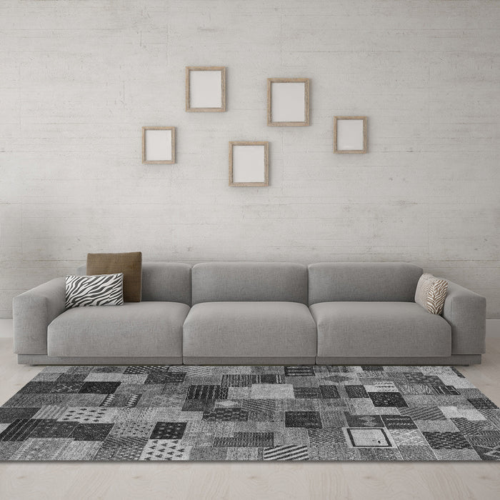 Machine Washable Abstract Gray Modern Rug in a Living Room,, wshabs4222gry