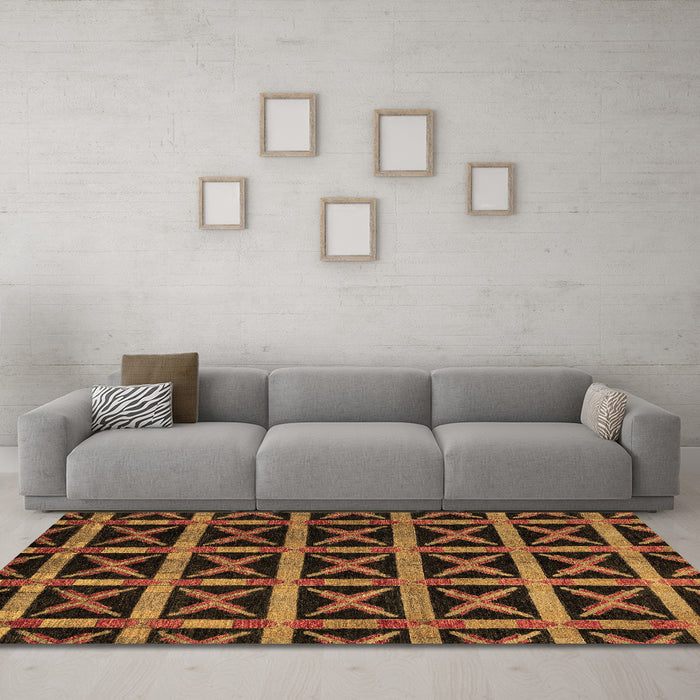 Machine Washable Abstract Brown Modern Rug in a Living Room,, wshabs4223brn