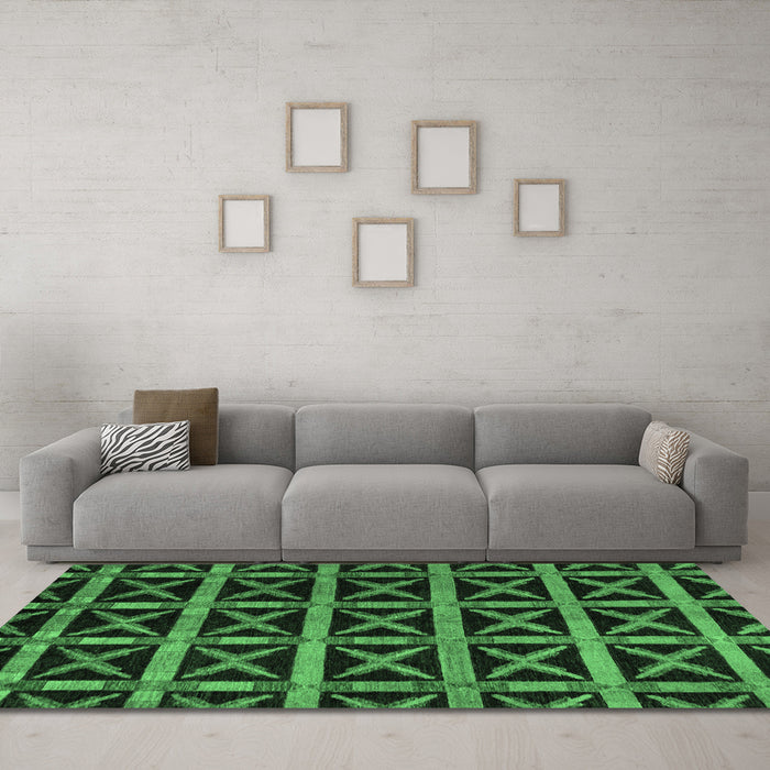 Machine Washable Abstract Emerald Green Modern Area Rugs in a Living Room,, wshabs4223emgrn