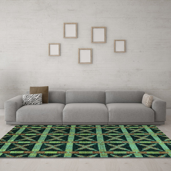 Machine Washable Abstract Turquoise Modern Area Rugs in a Living Room,, wshabs4223turq