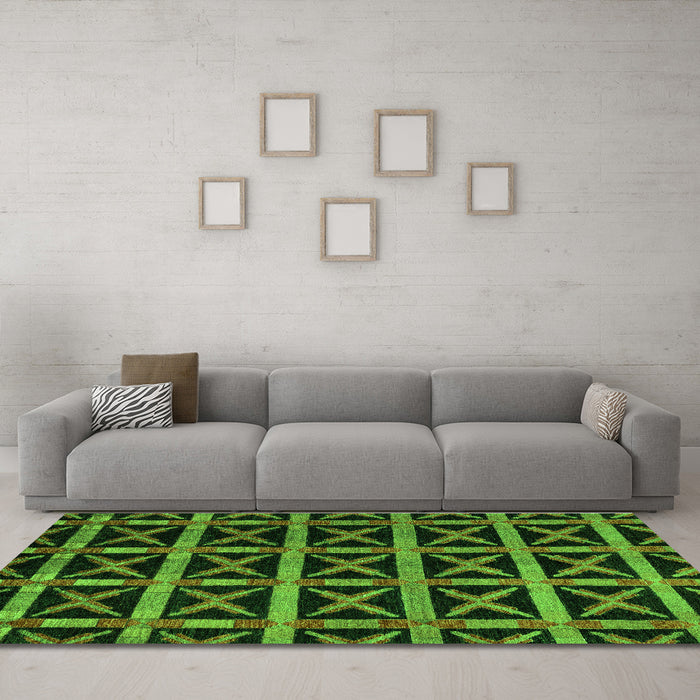 Machine Washable Abstract Green Modern Area Rugs in a Living Room,, wshabs4223grn