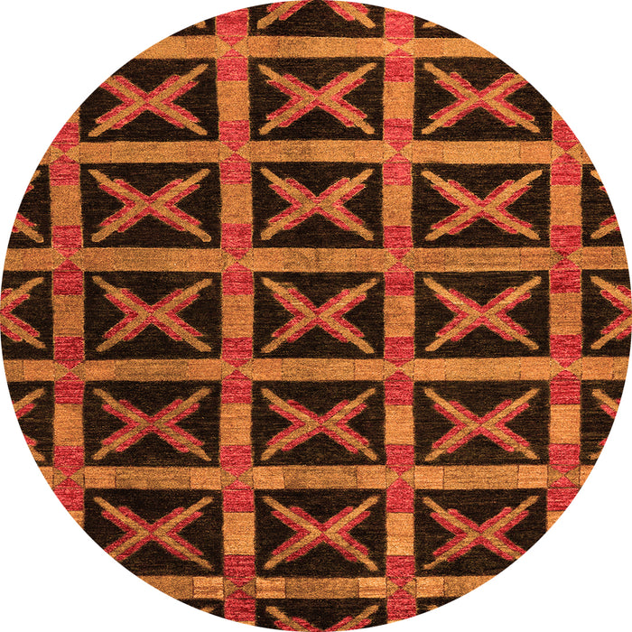 Round Machine Washable Abstract Orange Modern Area Rugs, wshabs4223org