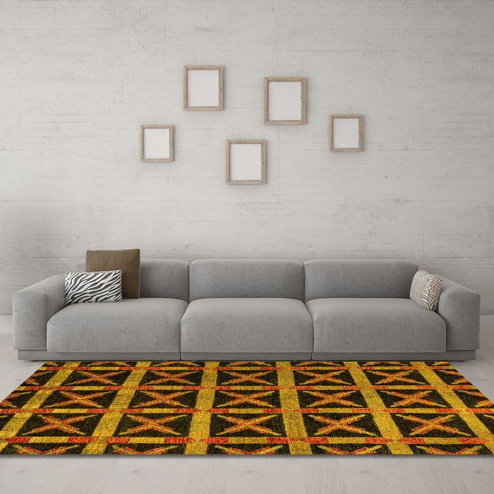 Machine Washable Abstract Yellow Modern Rug in a Living Room, wshabs4223yw
