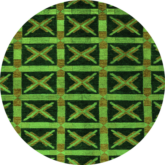 Round Machine Washable Abstract Green Modern Area Rugs, wshabs4223grn