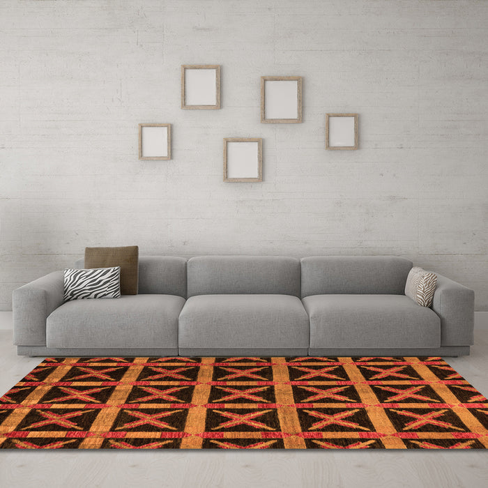 Machine Washable Abstract Orange Modern Area Rugs in a Living Room, wshabs4223org