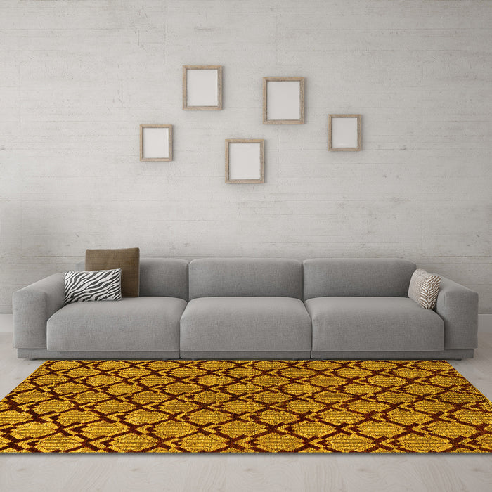 Machine Washable Abstract Yellow Modern Rug in a Living Room, wshabs4224yw