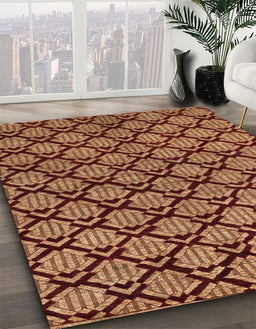 Abstract Saffron Red Modern Rug in Family Room, abs4224