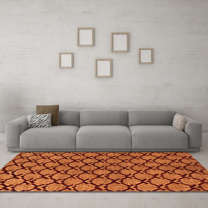 Machine Washable Abstract Orange Modern Area Rugs in a Living Room, wshabs4224org