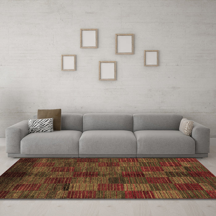 Machine Washable Checkered Brown Modern Rug in a Living Room,, wshabs4225brn