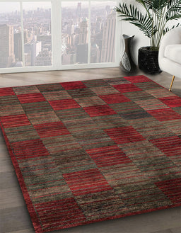 Abstract Coffee Brown Checkered Rug in Family Room, abs4225