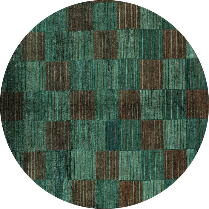 Round Machine Washable Checkered Turquoise Modern Area Rugs, wshabs4225turq