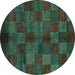 Round Machine Washable Checkered Turquoise Modern Area Rugs, wshabs4225turq