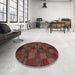 Round Abstract Coffee Brown Checkered Rug in a Office, abs4225