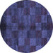 Round Machine Washable Checkered Blue Modern Rug, wshabs4225blu