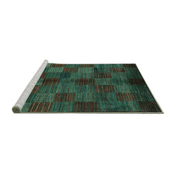 Sideview of Machine Washable Checkered Turquoise Modern Area Rugs, wshabs4225turq