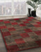 Abstract Coffee Brown Checkered Rug in Family Room, abs4225