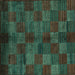 Square Machine Washable Checkered Turquoise Modern Area Rugs, wshabs4225turq