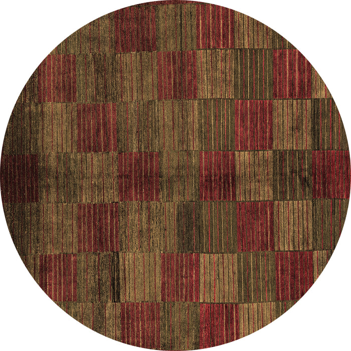 Round Machine Washable Checkered Brown Modern Rug, wshabs4225brn