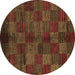 Round Machine Washable Checkered Brown Modern Rug, wshabs4225brn