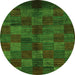 Round Machine Washable Checkered Green Modern Area Rugs, wshabs4225grn