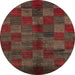 Round Abstract Coffee Brown Checkered Rug, abs4225