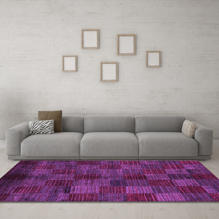 Machine Washable Checkered Purple Modern Area Rugs in a Living Room, wshabs4225pur