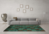 Machine Washable Checkered Turquoise Modern Rug, wshabs4225turq