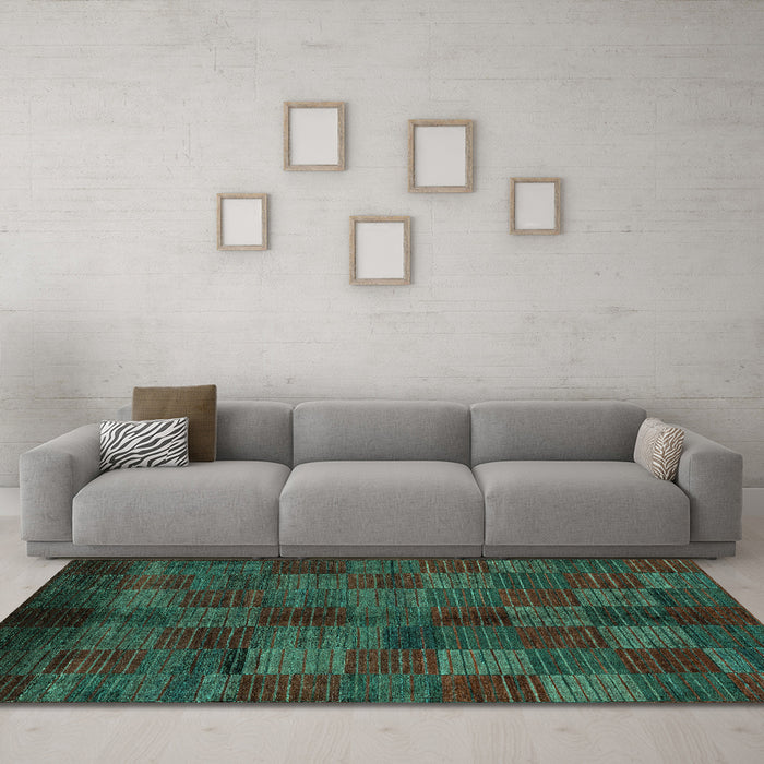Machine Washable Checkered Turquoise Modern Area Rugs in a Living Room,, wshabs4225turq