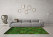 Machine Washable Checkered Green Modern Area Rugs in a Living Room,, wshabs4225grn
