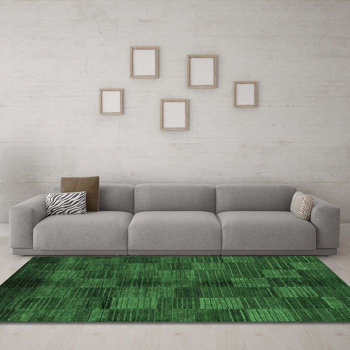 Machine Washable Checkered Emerald Green Modern Area Rugs in a Living Room,, wshabs4225emgrn