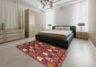 Abstract Dark Almond Brown Modern Rug in a Bedroom, abs4226