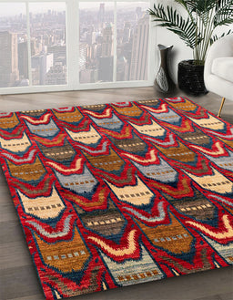 Abstract Dark Almond Brown Modern Rug in Family Room, abs4226