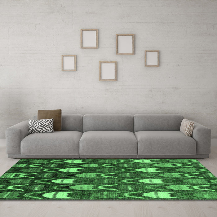 Machine Washable Abstract Emerald Green Modern Area Rugs in a Living Room,, wshabs4226emgrn