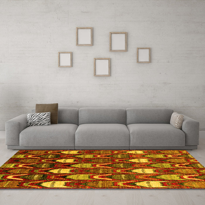 Machine Washable Abstract Yellow Modern Rug in a Living Room, wshabs4226yw