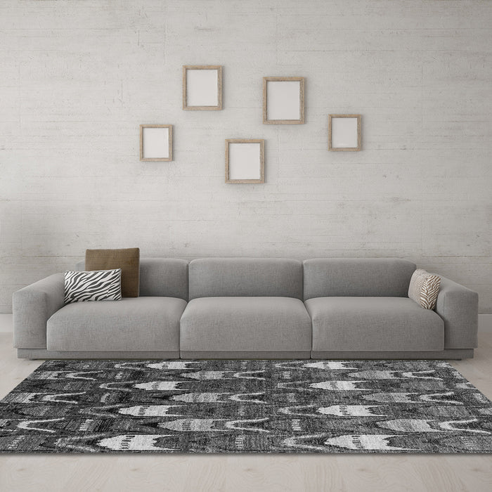 Machine Washable Abstract Gray Modern Rug in a Living Room,, wshabs4226gry