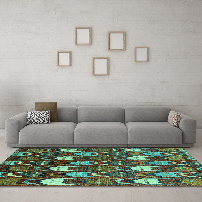 Machine Washable Abstract Turquoise Modern Area Rugs in a Living Room,, wshabs4226turq