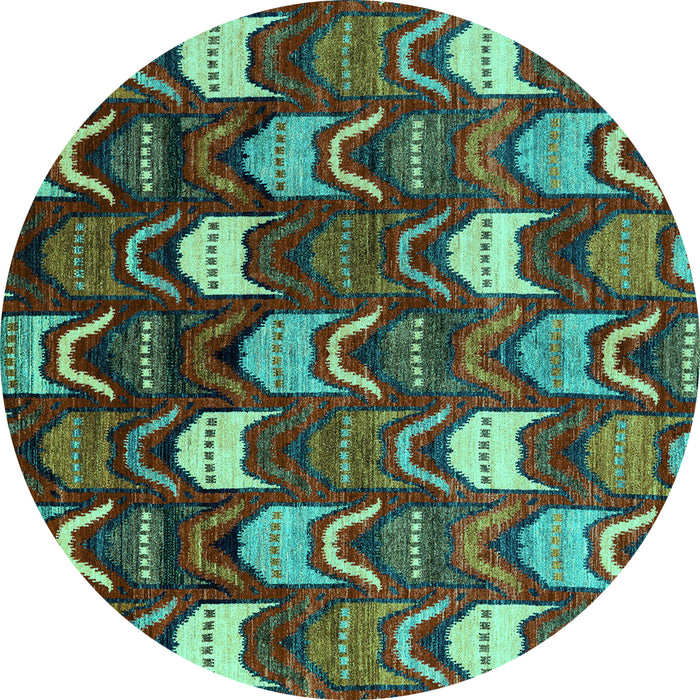 Round Machine Washable Abstract Turquoise Modern Area Rugs, wshabs4226turq