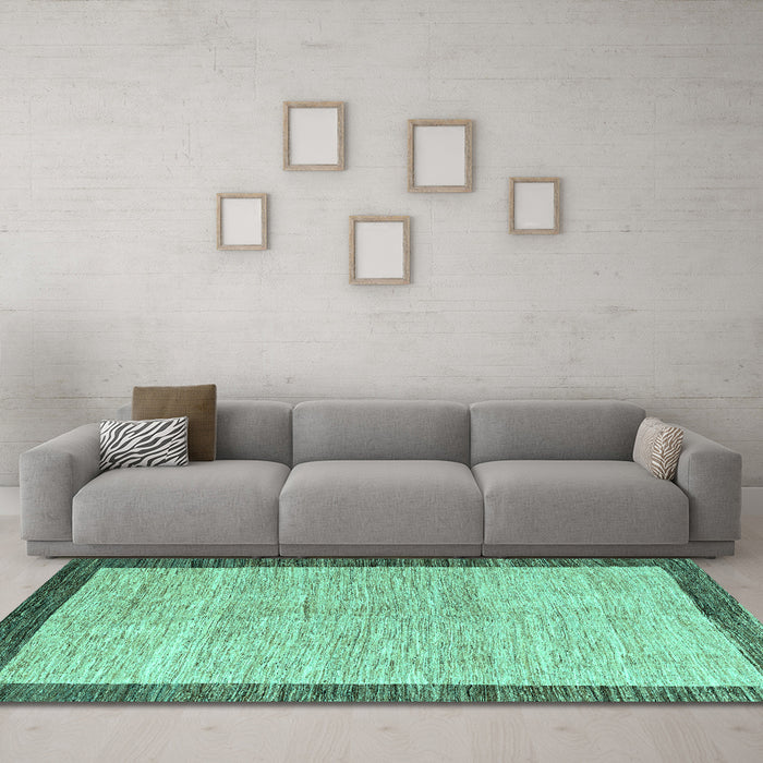 Machine Washable Abstract Turquoise Modern Area Rugs in a Living Room,, wshabs4227turq