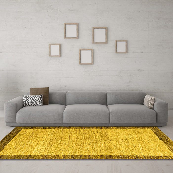 Machine Washable Abstract Yellow Modern Rug in a Living Room, wshabs4227yw