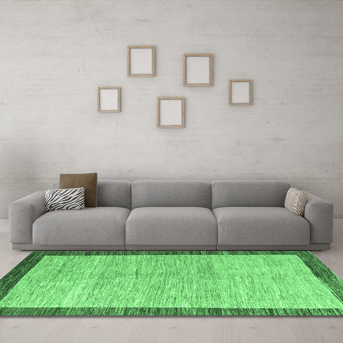 Machine Washable Abstract Emerald Green Modern Area Rugs in a Living Room,, wshabs4227emgrn